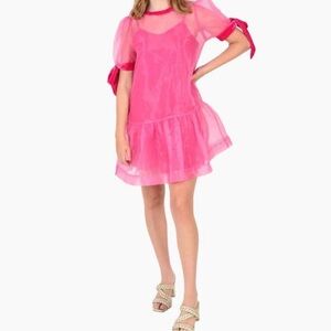 Emily McCarthy Bella Sheer Organza Dress Fuchsia Pink Size Medium
